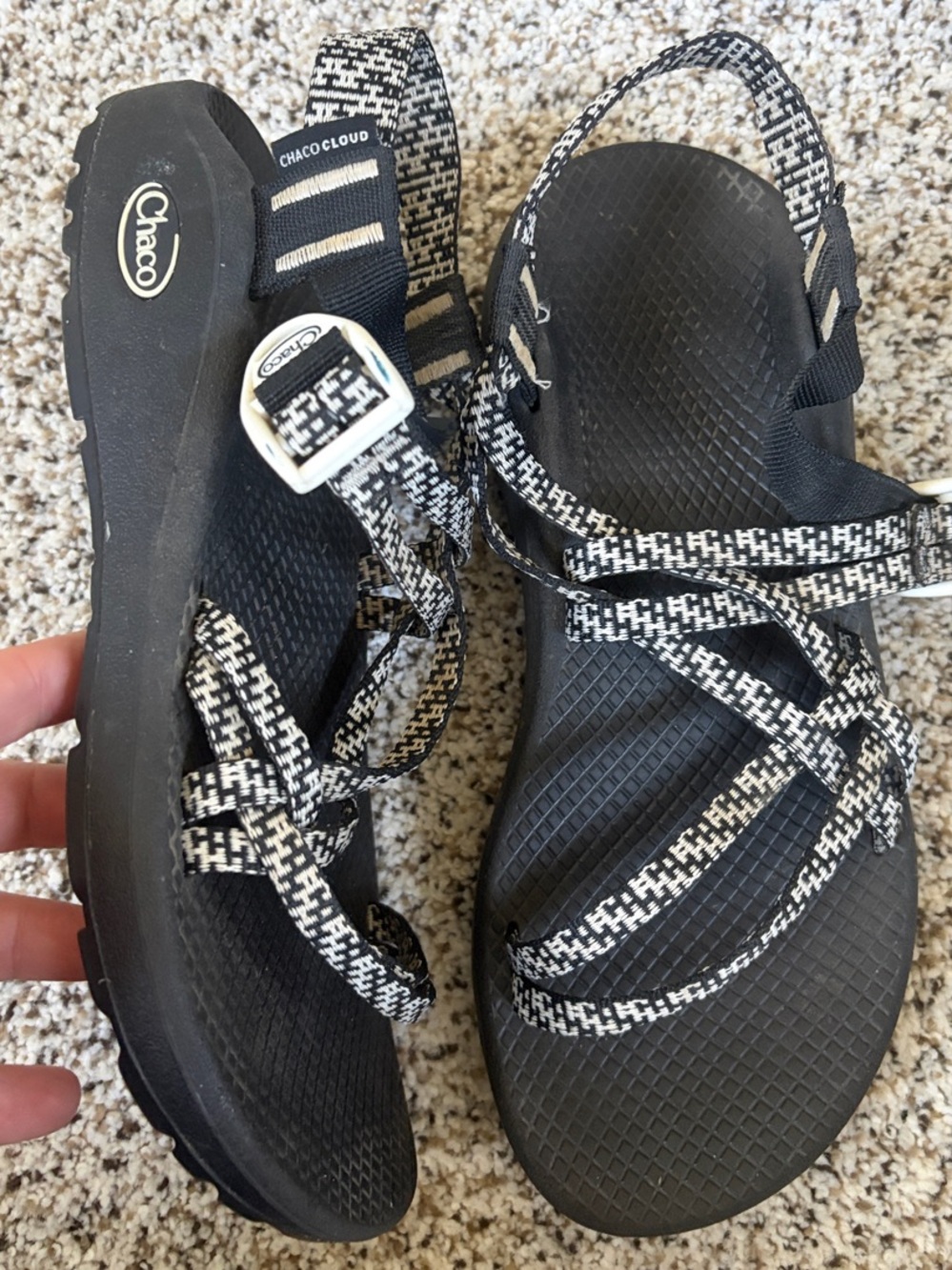 Chaco Cloud Sandals with Black & White Patterned Straps - Picture 2 of 6